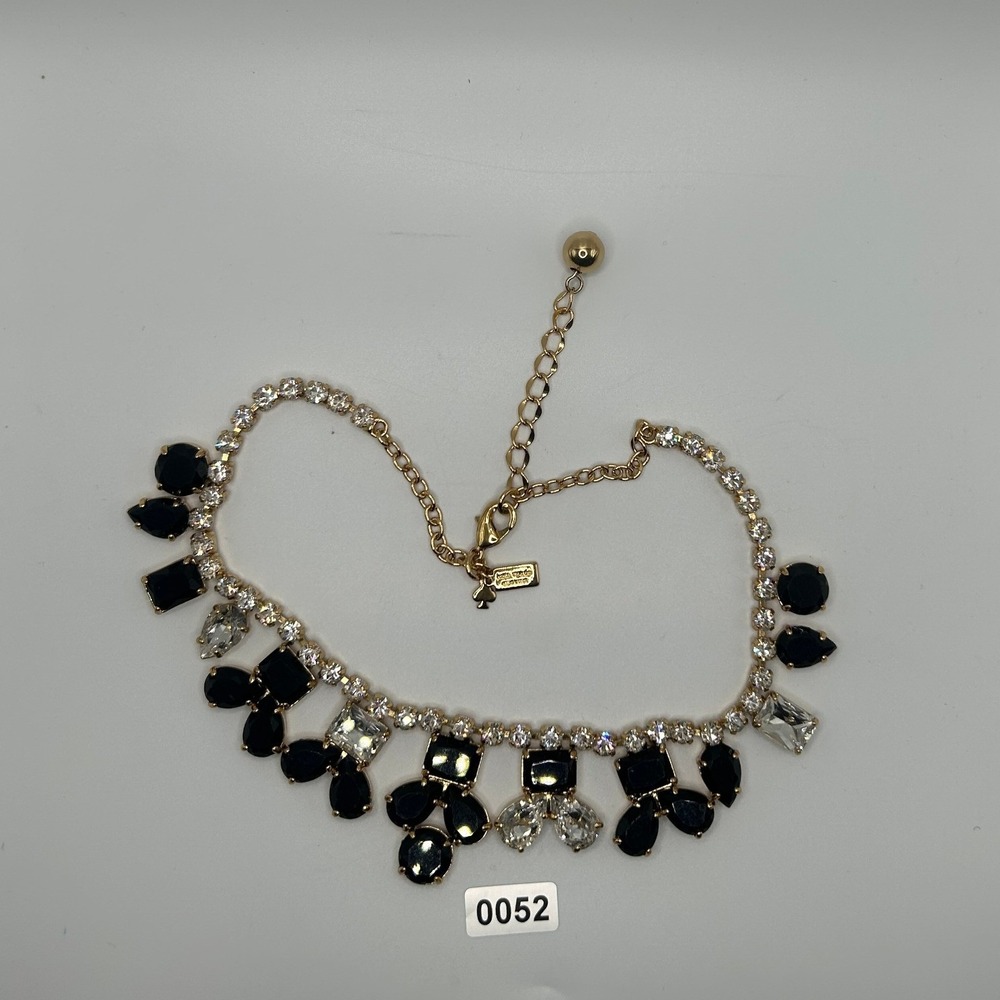 Kate Spade New York Gold Tone Black Clear Crystal Statement Necklace #52